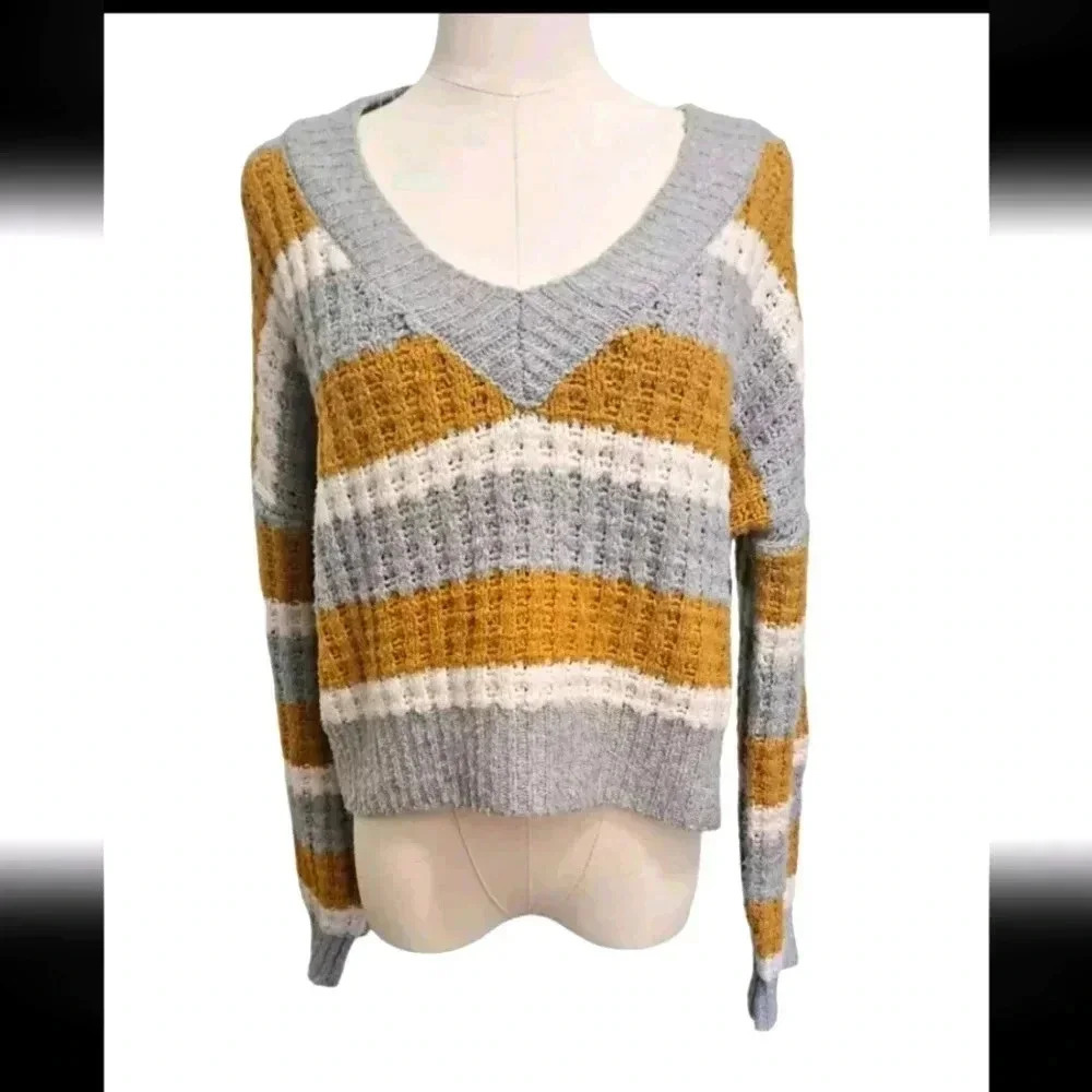 Pink Republic Knit Pullover Cropped Sweater Striped Pattern Womens Large